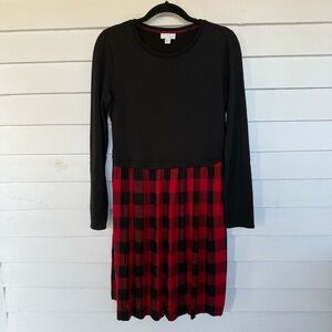 J. Jill Black and Red Checkered Long Sleeve Dress